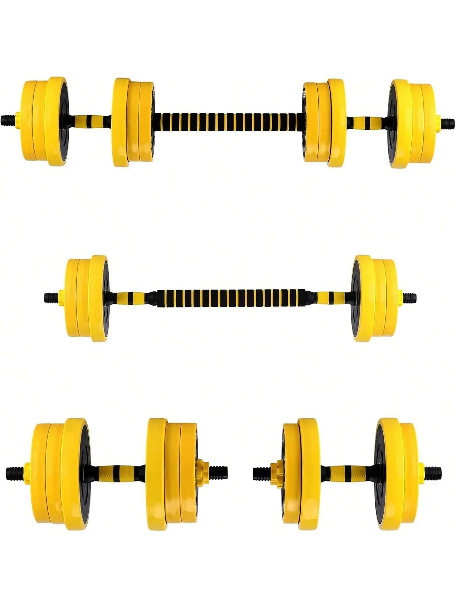 2-In-1 Adjustable Dumbbell & Strength Training Barbell Set (11-44 lbs) - 33Lb Yellow Home Workout Equipment with Double Lock, Foam Handles, Weight Plates, Adjustable Resistance Weight Lifting for Home Gym Training
