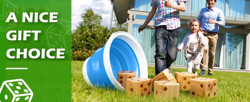 (Summer Turn-Up)Ropoda Giant Wooden Yard Dice Set - 3.5" Dice, Double Sided Scoreboard, Water Resistant, Collapsible Bucket, Dry Erase Marker - Perfect for Outdoor Games, BBQs, Beach, and Grad Parties, Summer Turn Up & Father's Day Deal