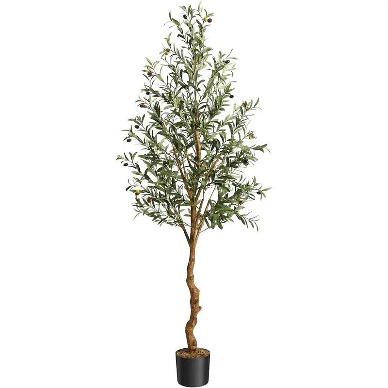 6FT Pre-Assembled Faux Olive Tree (Elegant Artificial Plant) with Realistic Fruits, Imitation Silk Natural-Look, Adjustable Height, Waterproof Potted Decor for Home, Office, Outdoor Fake Plants Nature Gifts, Elegant Artificial Plants