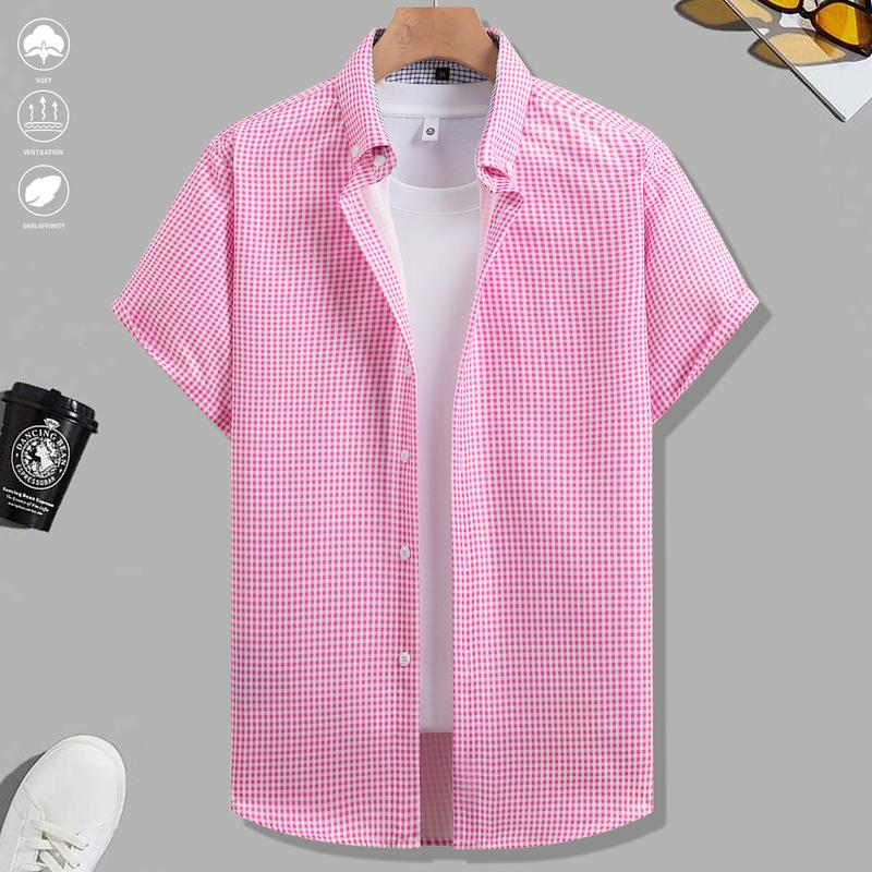 3-piece set, summer short-sleeve shirts, lightweight breathable plaid shirts, suitable for beach vacations, pool parties, and casual wear, plaid shirts, men's shirts, men's short-sleeve tops