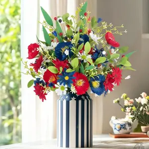 4th of July Decorations: 4 Pcs Red White and Blue Flowers Patriotic Decoration for Table Centerpieces - Poppy Daisy Artificial Bouquet Home Memorial Day Party Decor (Vase not Included)