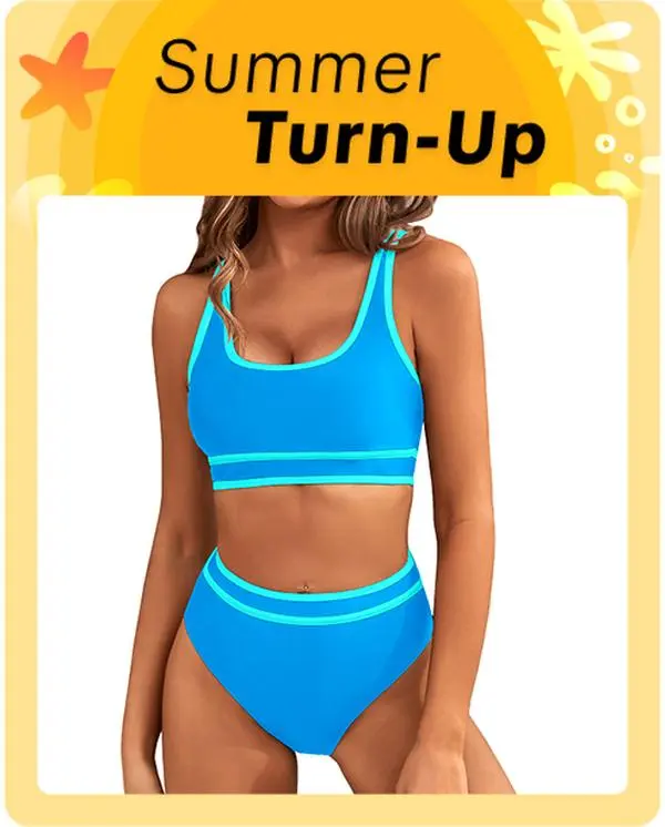 Blooming Jelly Women's High Waisted Bikini Sets Sporty Two Piece Swimsuit Color Block Cheeky High Cut Bathing Suits Swimming Beach Activewear #SwimWeek #Summervibes