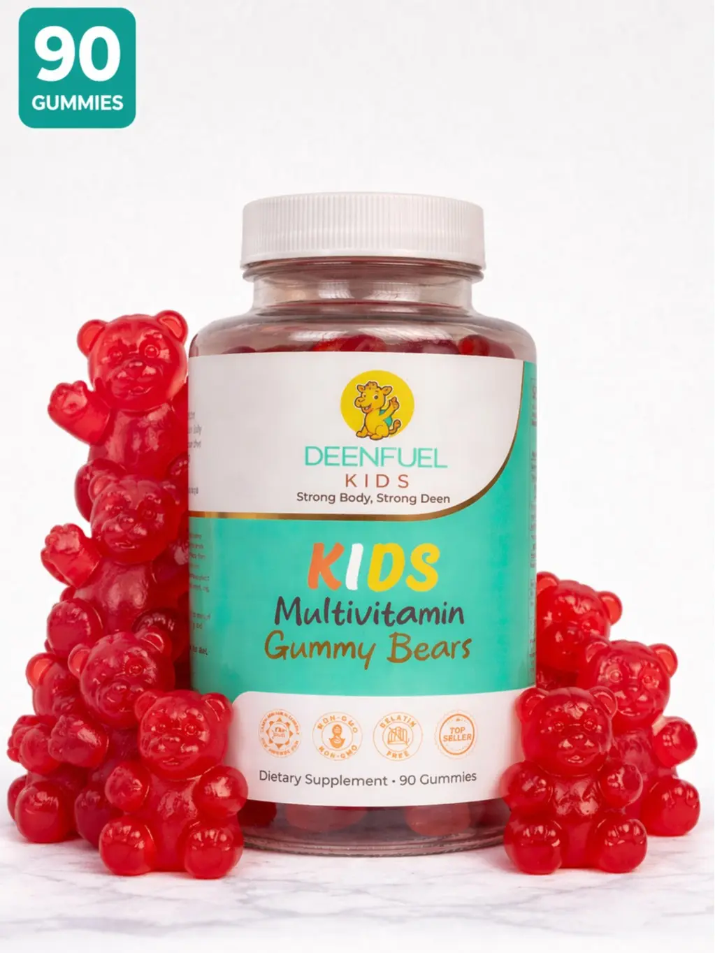 Kids Daily Multivitamin Gummies | Halal-Friendly Chewable Vitamins for Kids | Gelatin Free Vitamin Gummies | Non-GMO Kids Wellness Supplement | Daily Nutrient Support | 90 Gummy Bears