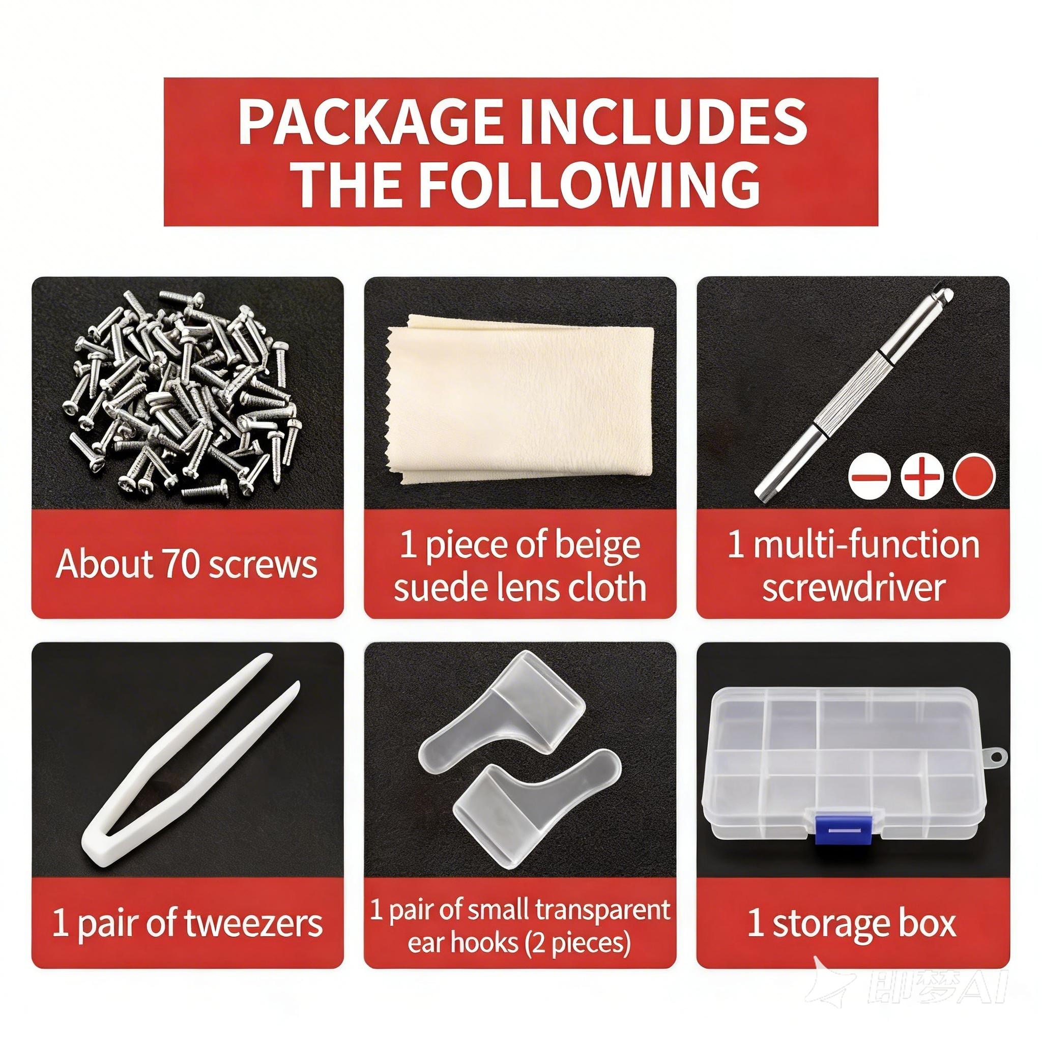 Eyeglass Nose Pads Kit, Upgraded Ultra-Soft Silicone Air Cushion Pads, Anti-Slip Screw-In Glasses Repair Set with Free Tools & Accessories, Reduces Pressure, Ensures Secure Fit for Daily Glasses Wearers
