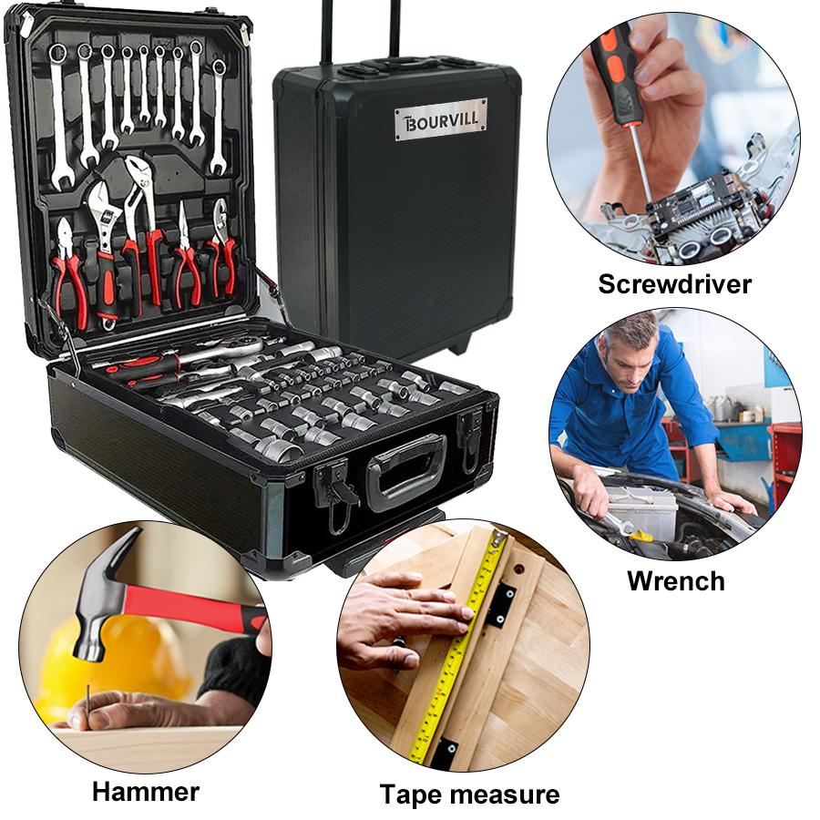 Bourvill 899-Piece Tool Set - High-Capacity Portable Metal Tool Case,Wheeled Mobile Tool Cabinet, and 4-Tier Aluminum Alloy Storage Unit- A Complete Kit for Mechanical Repair & Home Maintenance - ThePerfect Father's Day Gift #fathersdaygift Bourvill 899-Piece Tool Set - High-Capacity Portable Metal Tool Case,Wheeled Mobile Tool Cabinet, and 4-Tier Aluminum Alloy Storage Unit- A Complete Kit for Mechanical Repair & Home Maintenance - ThePerfect Father's Day Gift #fathersdaygift