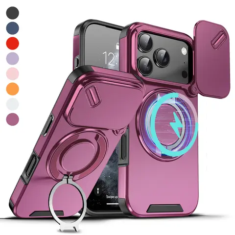 Shockproof Magnetic Case for iPhone 18 Pro Max 17 16 15 14 13 12 Case with Camera Lens Protector Case, 360° Rotatable Ring Kickstand Holder Military Grade Shockproof Protective Cover