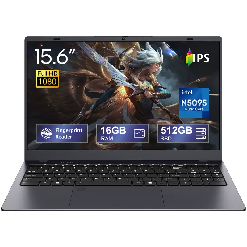 2026 Newest Business Laptop 15.6″ FHD IPS Display, Intel N5095 4-Core 16GB DDR4 512GB SSD 2TB Expandable Backlit Keyboard Fingerprint Reader Long Battery Life Wi-Fi 5 Bluetooth 5.0 Gray