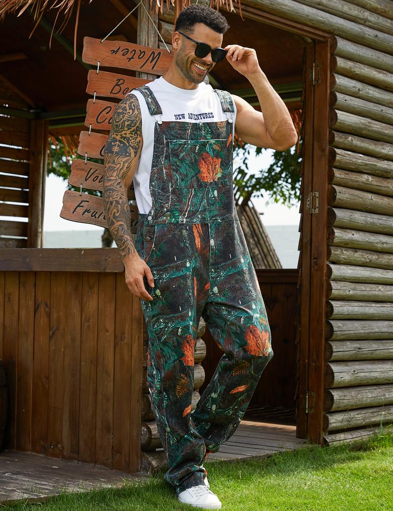 Yuanbang Stretchy Men's Camo Overalls Denim Spring Hunting Bib Turkey Season Gear Outdoor Workwear Fashion Pattern Coveralls Y2k Menswear Daily Outfits Camouflage Romper Country Stuff Clothes Adjustable Straps Jumpsuit Casual Pants Valentine's Gifts
