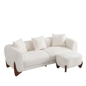 87-inch Sherpa Buck Cloud Pattern L-Shaped Sofa Set Modern three-seater sofa with 1 removable ottoman Solid wood legs 25-inch extra-deep seat cushions Plush, comfortable back cushions Includes 3 throw pillows Ideal for living rooms