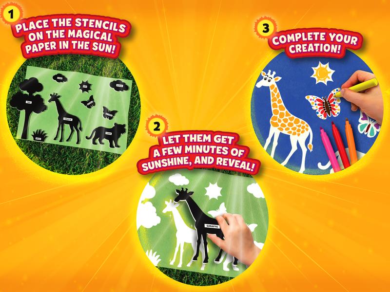 Skillmatics Sun Reveal Art Kit - Mess-Free DIY STEM Craft Kit for Kids, Design with Stencils, Create with Sunlight, Color with Markers, Gifts for Girls & Boys Ages 4 to 12