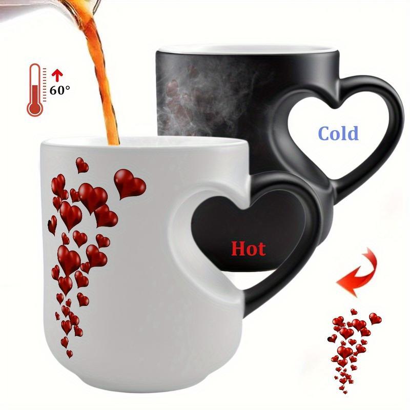 1pc Heart-Shaped Color Changing Ceramic Mug - Hot/Cold Thermochromic Design, Red Heart Pattern, Reusable Coffee Cup for Valentine'S Day, Christmas, Birthdays - Perfect Gift for Holidays & Special Occasions, Coffee Bar Accessories, Festive Drinkware, Roman