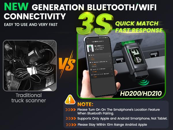 ANCEL HD200/HD210 Bluetooth Heavy Duty Truck Scanner Diesel Diagnostic Tool All System HDOBD & OBD2 Code Reader with Speed Limit Reset for（Cummins &Caterpillar HD200）( Volvo & International HD210),Lifetime Free Updates