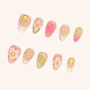 Bling by Allie  BLOSSOM CHECK- 100% Handmade Press-On Nails | Resusable, Salon Quality, Long Lasting