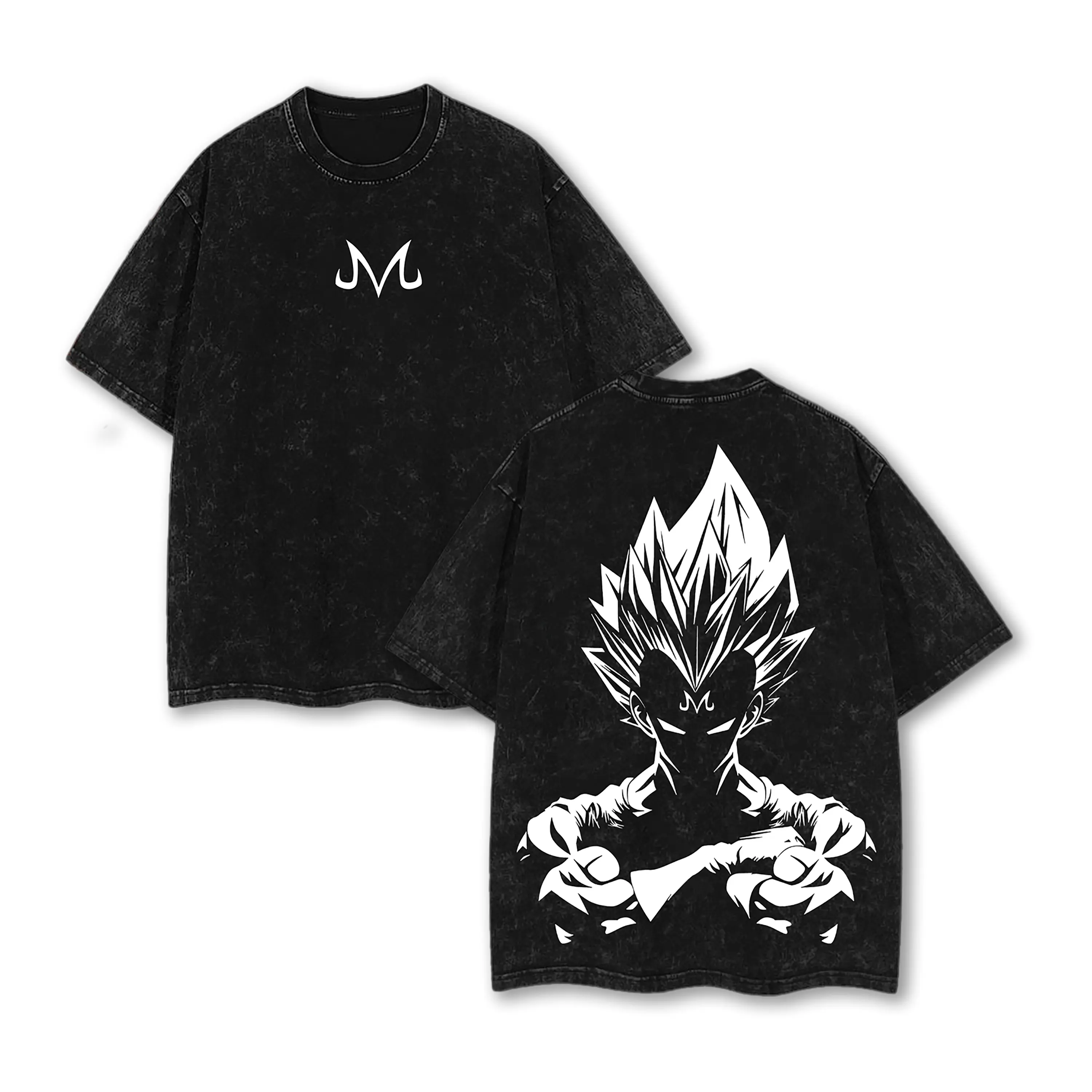 Vintage Majin Vegeta Washed T-shirt - DBZ Acid Wash Oversized T-shirt - Anime Streetwear Gym Pump Cover