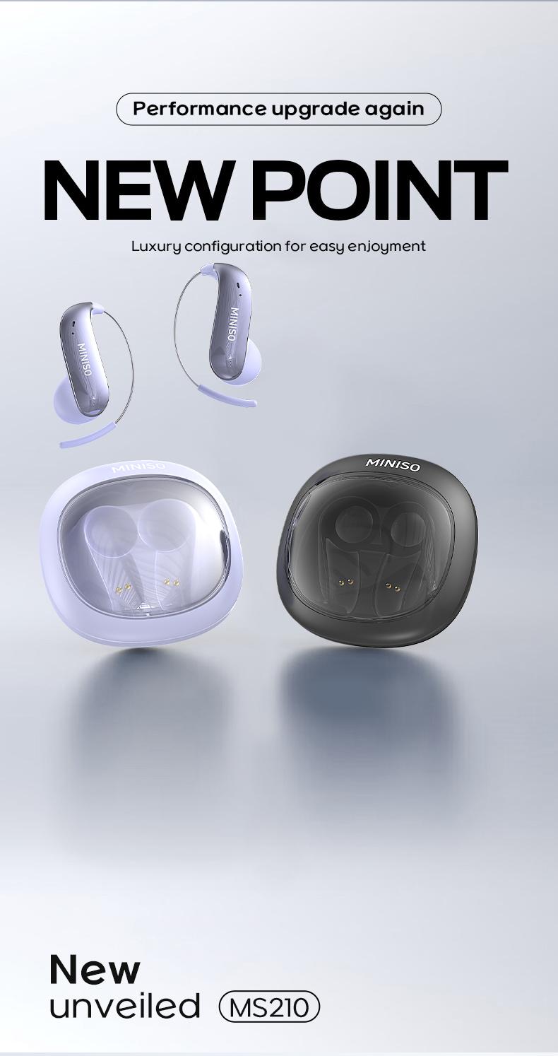 MINISO MS210 Ear Buds - Bluetooth Headphones with Zero‑Gravity Titanium Ear‑Hook Design, Noise Isolation, Bluetooth 6.0, Waterproof & Sweatproof, Ideal for Travel & Electronic Gifts for Men and Women