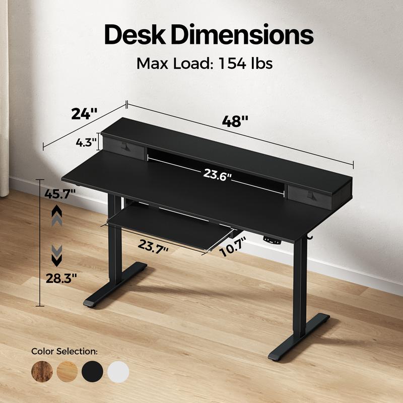 Agilestic Electric Standing Desk with 2 Drawers & Keyboard Tray, Adjustable Home Office Desk Ergonomic Sit to Stand Computer Desk with Hooks for Gaming & Work,Black/ Rustic Brown/White/oak