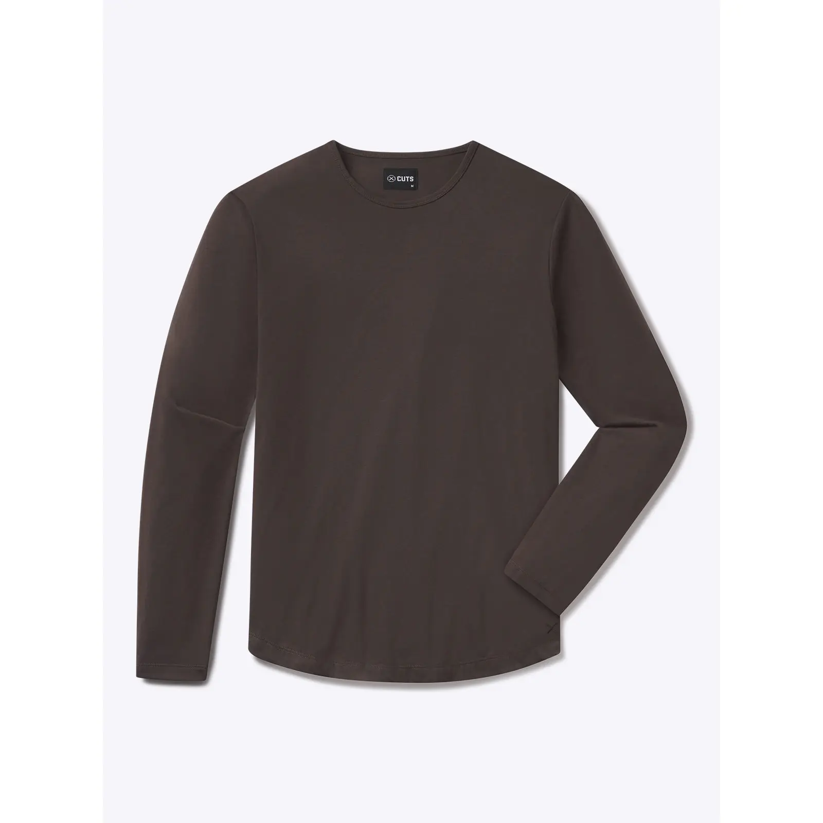 Cuts | Men's AO Fitted Long Sleeve Crew Neck T-Shirt with Curve Hem | Polyester Cotton Blend | Anti-Pilling Wrinkle Resistant