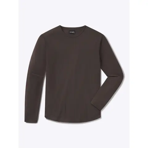 Cuts Men's AO Tapered Fitted Long Sleeve Crew Neck Tshirt Top, Menswear Polyester-Cotton-Spandex Fleece Blend, Curve Hem, Pill-Resist Fabric, 4-Way Stretch, Wrinkle-Resistant, Excellent Drape, Casual for Jeans, Do Not Iron