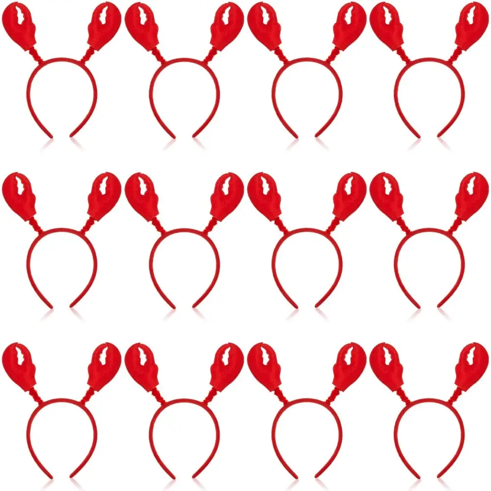 12 Pcs Lobster Headbands, Crab Crayfish Claws Headband Lobster Headwear Hair Hoop Costume Hair Accessories for Animal Cosplay Party Play, Red