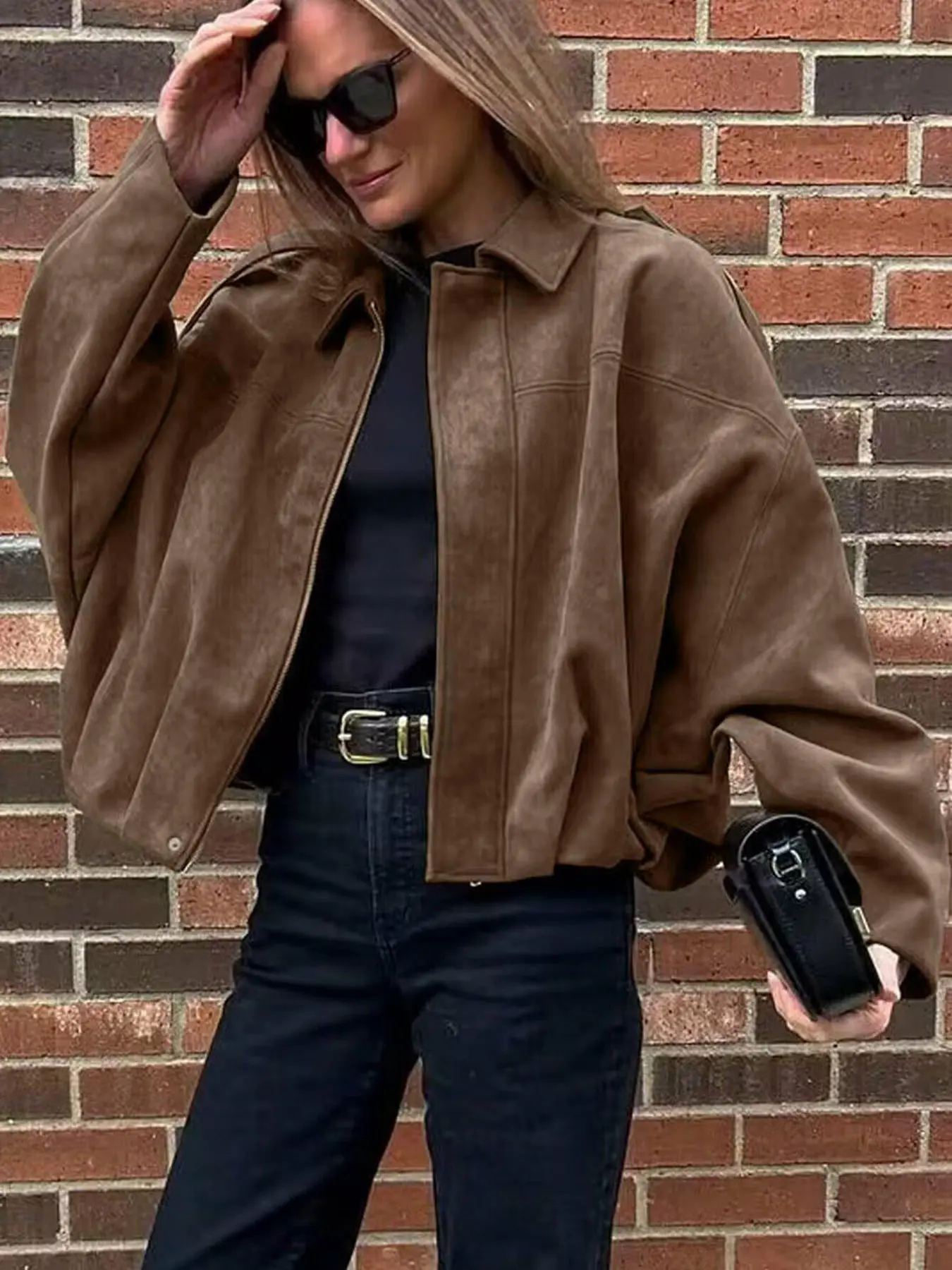 Aviator Jacket Woman,New In Coats And Jackets，Casual Outerwear Zip Up Jacket Women's Spring Jacket,Suede Jacket,Oversized Pilot Jacket Cropped Fit, Streetwear Pleats Short Jacket Woman, Fashionable Jacket
