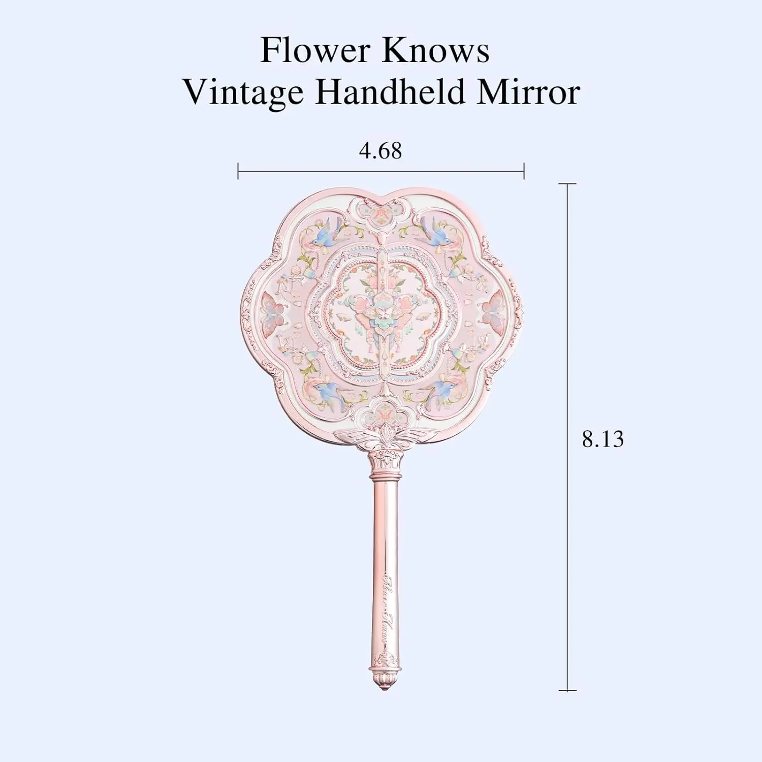 Flower Knows Butterfly Cloud Collar Hand Mirror,Vintage Chinese Round Fan Design,Fancy & Pretty Princess Handheld Mirror with Long Handle,Gift for Girls & Women(Lotus Pink)