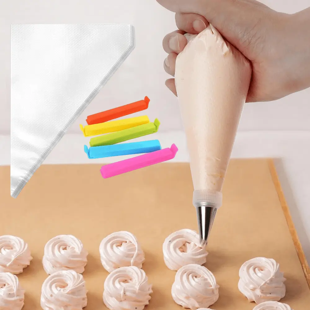 500PCS 10 Inch Disposable Piping Bags & 5PCS Sealing Clips, Icing Piping Bags for Frosting, Thickened Non-Slip and Anti-Burst Pastry Bags for all Size Tips Couplers and Baking Cookies Candy Supplies Kits