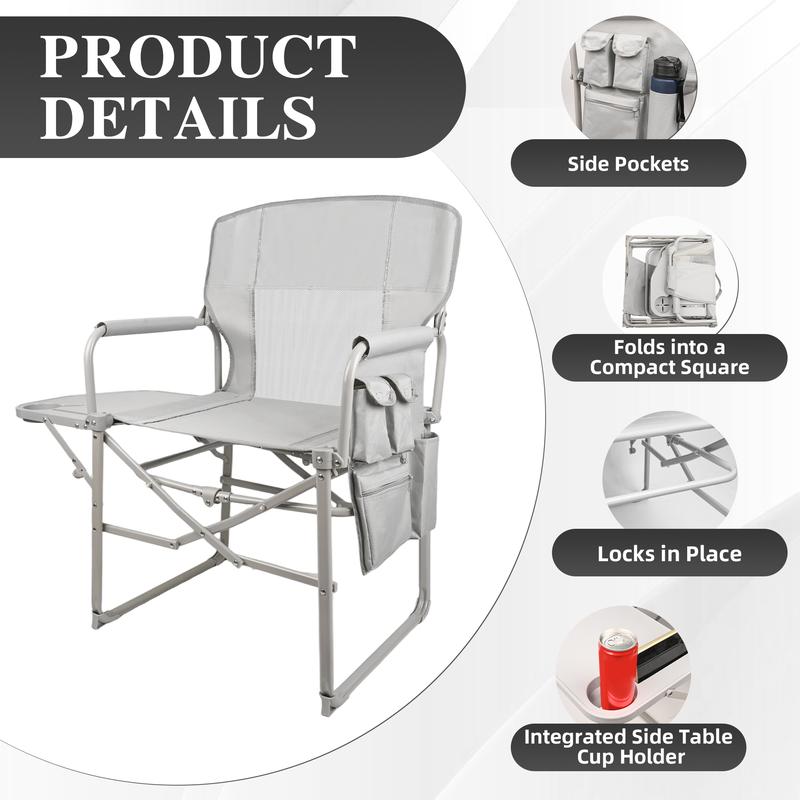Portable Outdoor Chair with Side Table & Cup Holder for Camping Beach Games Waterproof Fabric Rust Resistant Frame Fold & Go in 2 Seconds