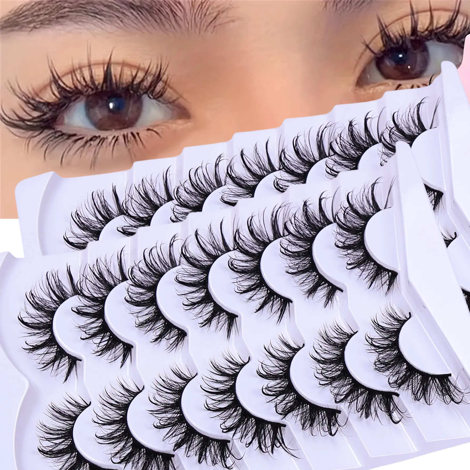 Wet Look Spiky Thick Synthetic Fake Eyelashes, Reusable Dramatic Manga Cosplay Wispy Doll Lashes, 14 Pairs/2 Pack, Perfect for Costume Parties & Daily Wear
