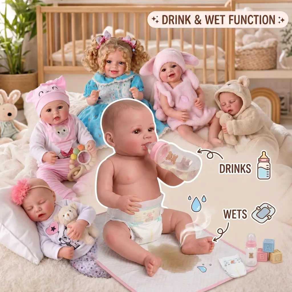 BABESIDE Durable Realistic Reborn Baby Doll Girl - 17/20 in Full Body Soft Vinyl Doll with Drink & Wet Function for 3-4 Years Kids' Imaginative Play, Baby Dolls, Newborn Baby Dolls