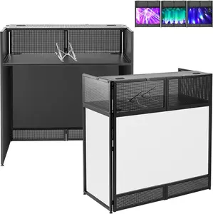 DJ Facade Booth, 40x20x45 Inches Portable DJ Table Stand with Black and White Scrims and Portable Travel Bag, Adjustable DJ Stand Booth Flat Table Top 20x40 Inches, Folding DJ Booth Metal Frame