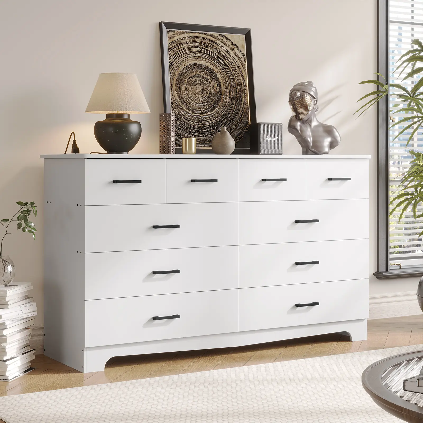 Hasuit10 Drawer Dresser for Bedroom Large Chest of Drawers with Charging Station 55.1'' Wide Storage Clothes Closet Organizer Long Dresser TV Stand for Living Room,dorm essentials,home decor
