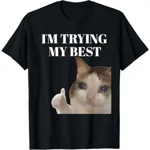 100 Percent Cotton Funny Crying Cat Meme T-Shirt for Men and Women