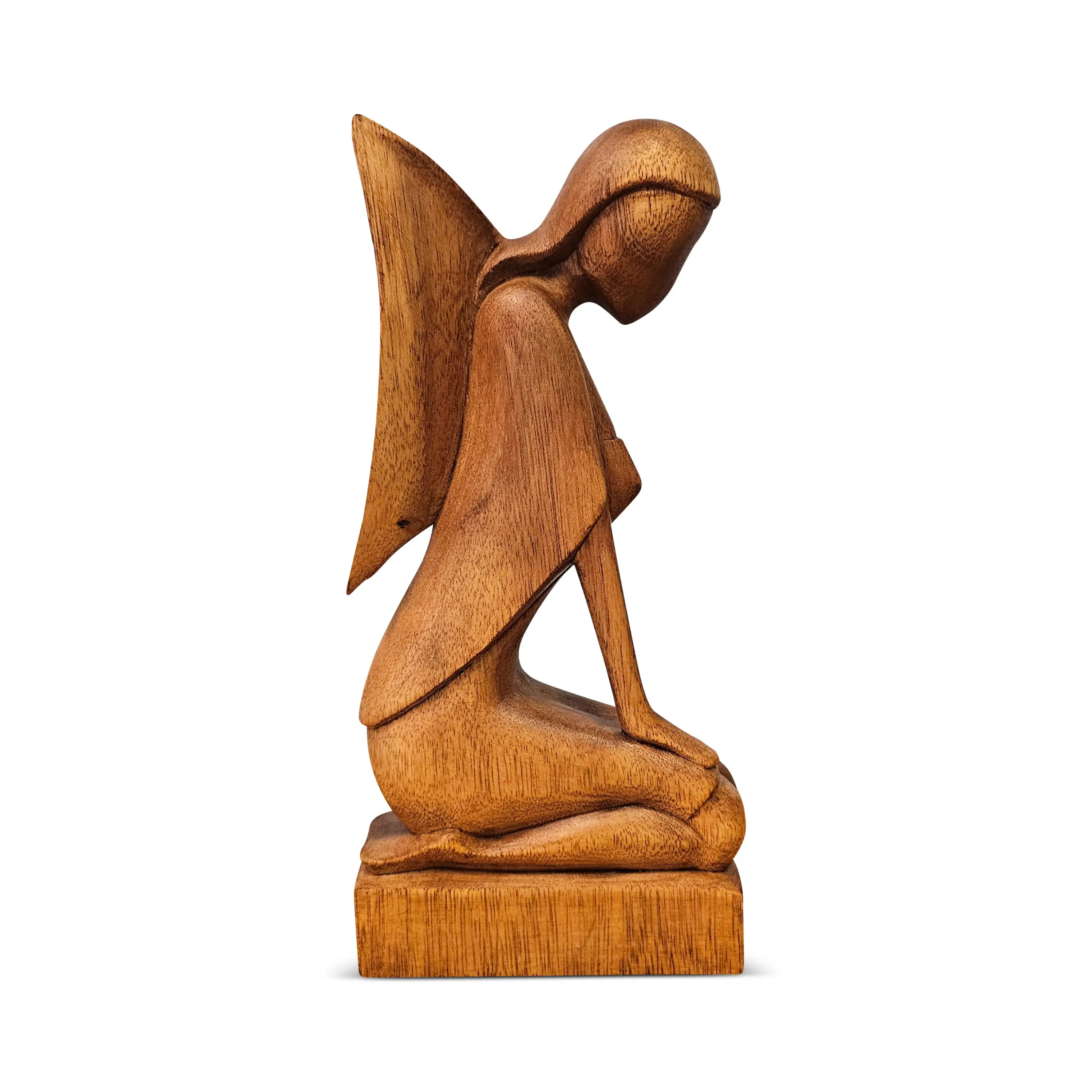 12" Wooden Handmade Abstract Sculpture Statue Handcrafted "Kneeling Angel" Gift Decorative Home Decor Figurine Accent Decoration Artwork Hand Carved