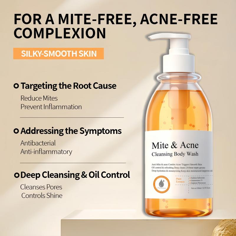 3 Pcs Mite & Acne Cleansing Body Wash Set- Anti-mite and Bacterial Cleansing Shower Gel, Gentle Plant Extracts Body Wash, Body Wash For Troubled Skin, Uneven Skin, Body Care Set