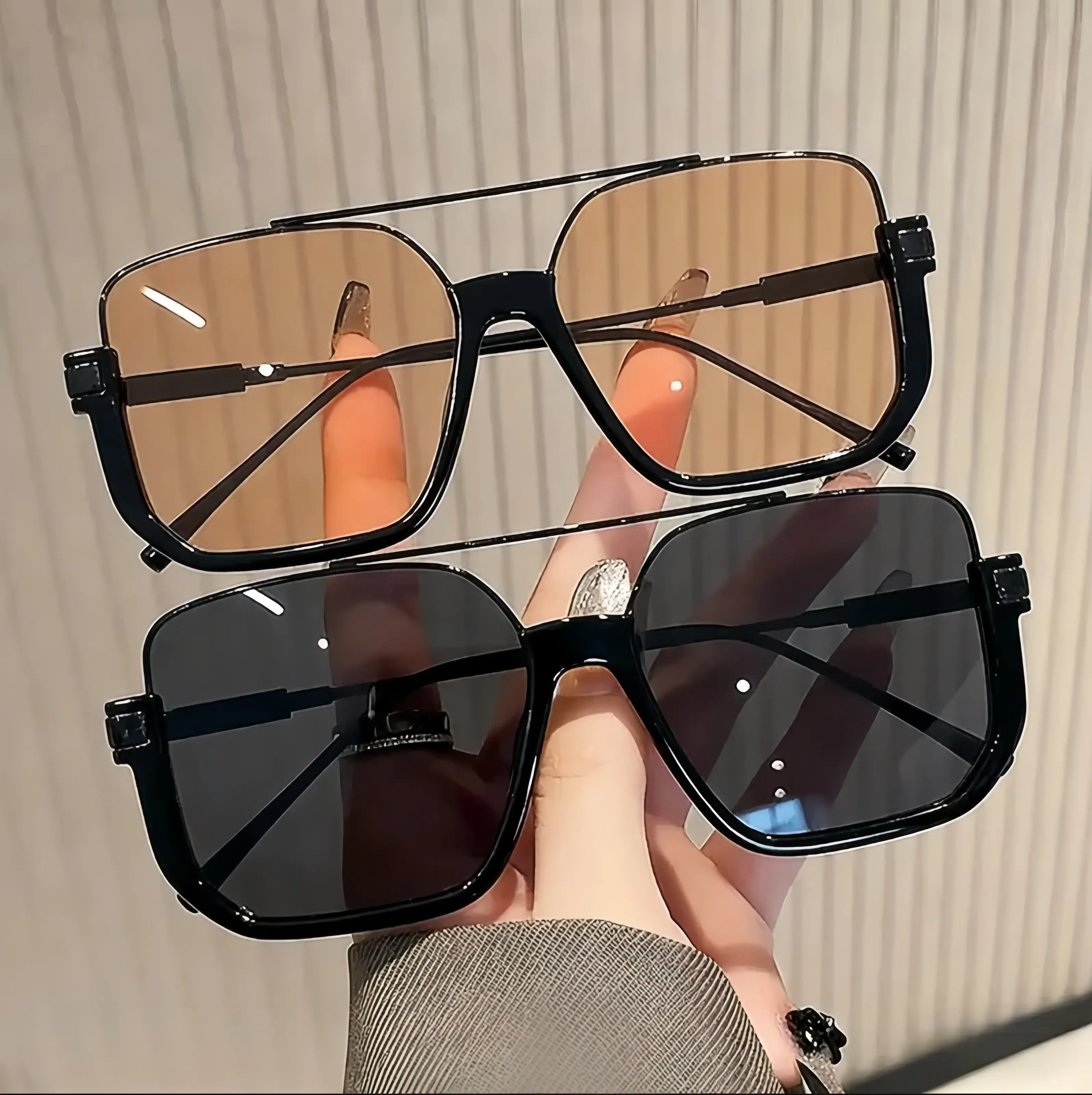Unisex  Oversized Square Sunglasses with AC Lenses, Retro Metal Frame, Double Bridge Design, for Women & Men, Ideal for Daily Wear & Driving (Sports Eyewear Accessory), Sunglasses For Women, Men's Sunglasses,summerwins