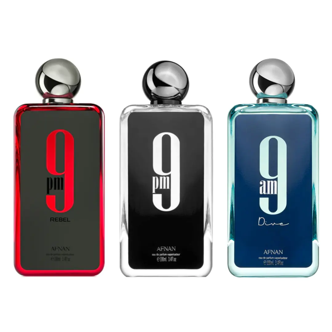 Afnan 9am Dive + 9 PM + 9PM REBEL by Afnan perfumes | (Men) 3.4oz(100ml) - Fragrance Gift Bundle, Natural, Fragrance That Starts With A