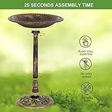 VINGLI 28 Inch Bird Bath with Solar Fountain Antique Copper Weather Resistant Resin Pedestal Birdbaths Floral Accents and Vintage Finish Garden Decor for Outdoor Lightweight Courtyar
