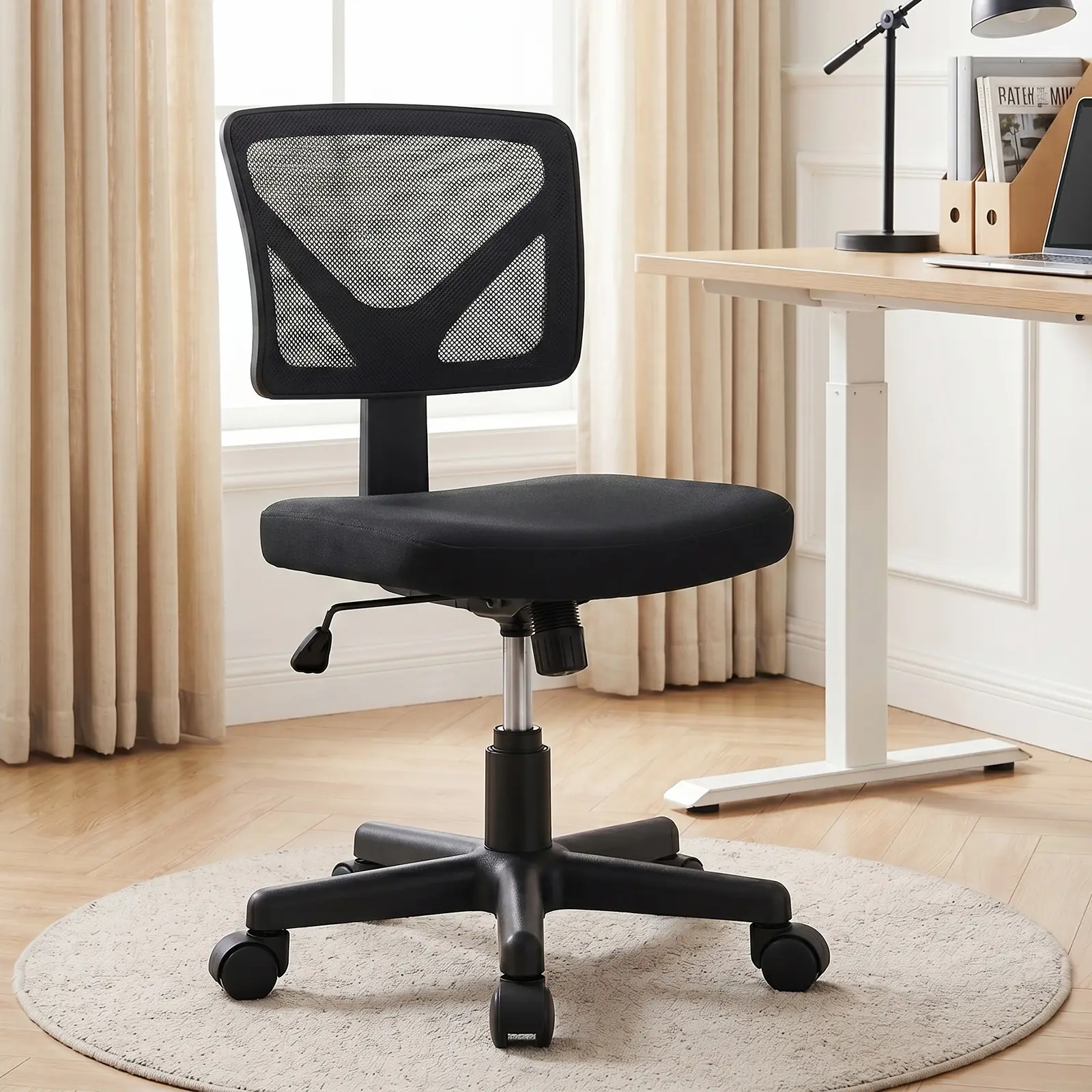Armless Mesh Office Desk Chair - Ergonomic Mid-Back Swivel Rolling Executive Task Chair with Lumbar Support for Small Spaces