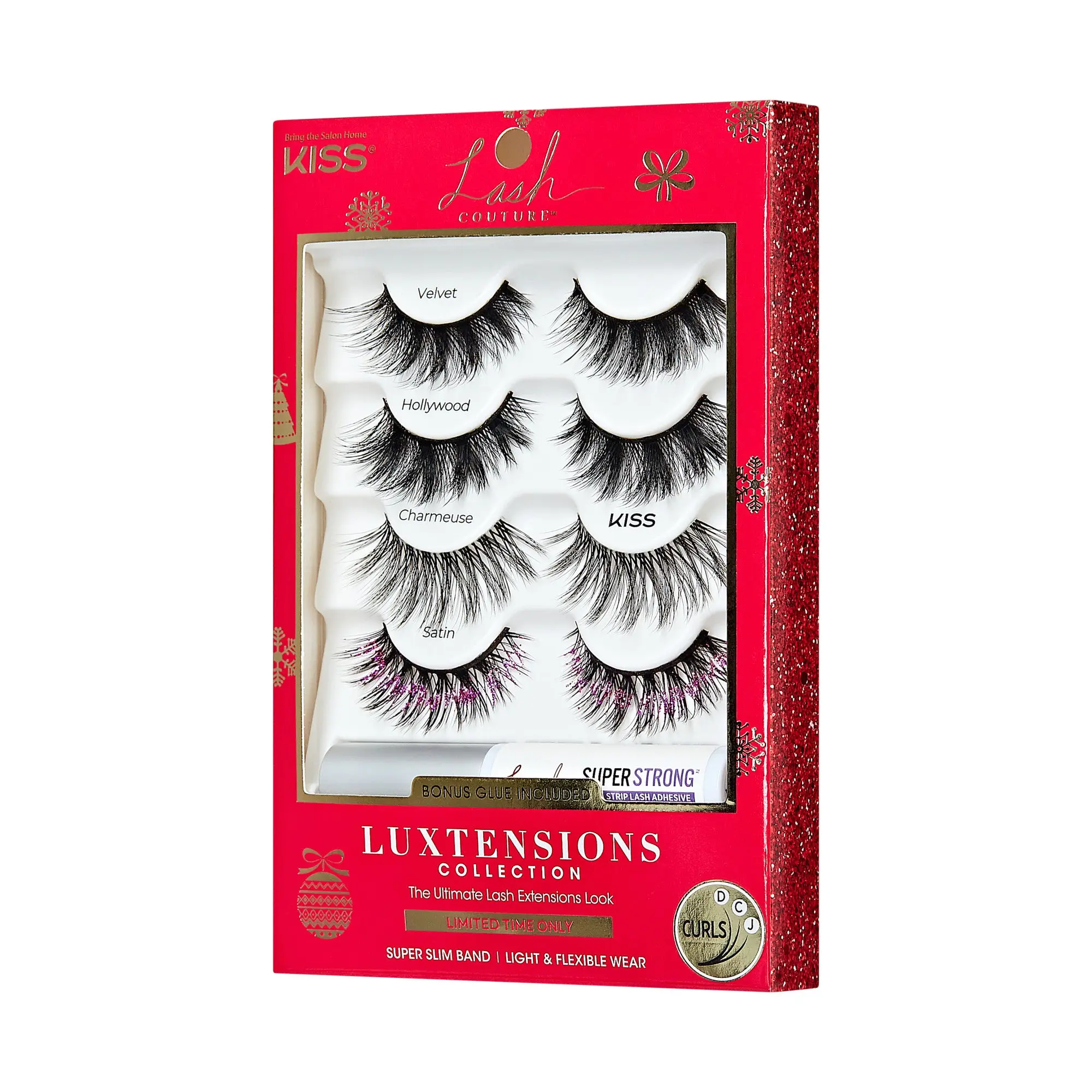 Kiss Lash Couture LuXtensions Holiday False Eyelashes Multipack - Glitter Pink | 4 Pairs, Strip Lashes, 14mm-18mm