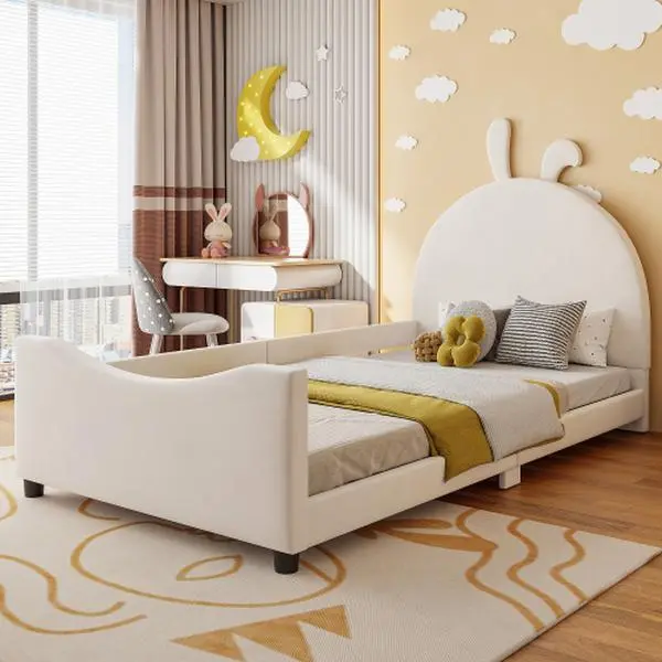 【Bellemave】Twin Size Upholstered Daybed with Rabbit Ear Shaped Headboard 【Bellemave】Twin Size Upholstered Daybed with Rabbit Ear Shaped Headboard