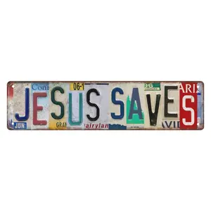 Vintage Jesus Saves Wall Decor Street Signs Christmas Metal Aluminum Signs Suitable for Home, Living Room, Man Cave, Bedroom, Meditation Room, Studio Decoration, Gifts for Believers 16 x 4 Inches