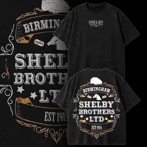 Peaky Blinders Shelby Brothers Graphic Tee Washed – Birmingham England Gangster Logo Shirt TV Series Fan Merch Heavy Cotton Vintage Oversized Streetwear T Shirt Hoodie