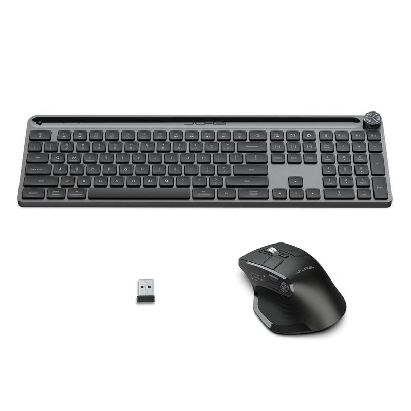 JLab Epic Wireless Keyboard & Mouse Set: Minimalist & Modern, Bluetooth/USB, Multi-Device, Illuminated Keys, Media Knob, Rechargeable 6-Month Battery, Customize