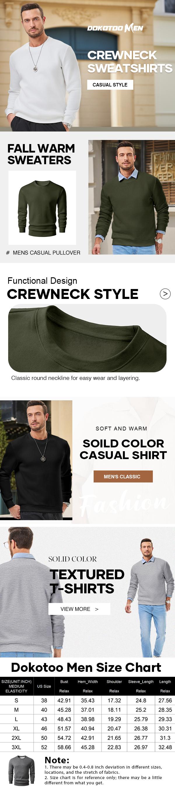 Dokotoo Men Classic Men's Crewneck Sweatshirts Solid Color Fleece Warm Pullover Long Sleeve Casual Tops for Everyday Comfort & Style