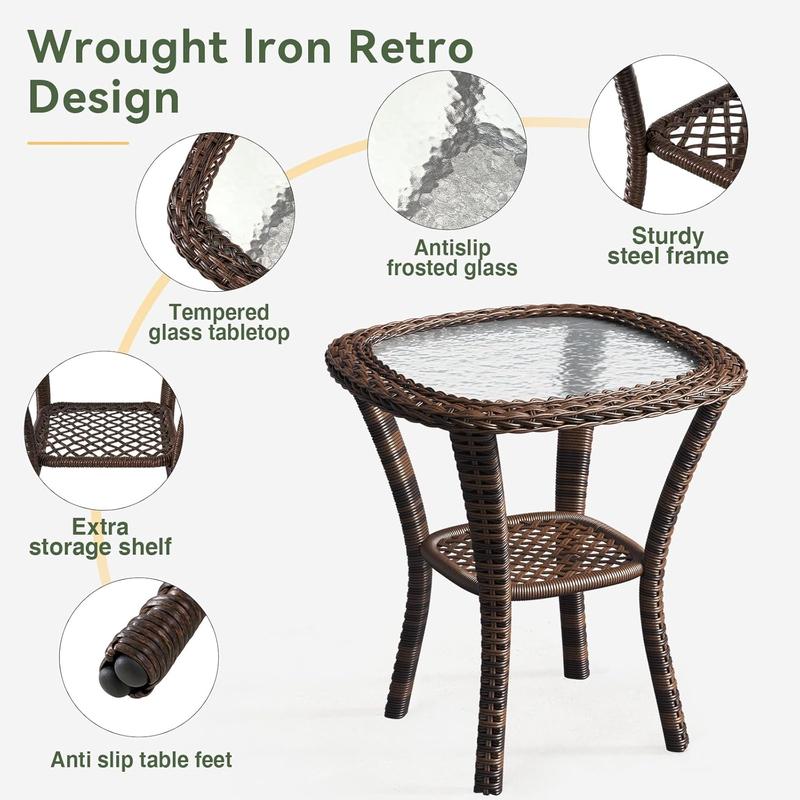 Oneinmil 3-Piece Patio Furniture Set - Wicker Outdoor Bistro Set with Swivel Rocker Chairs, Thickened Cushions, and Table for Porch Outdoor Sofa and Chair Set Grey Slate conversation