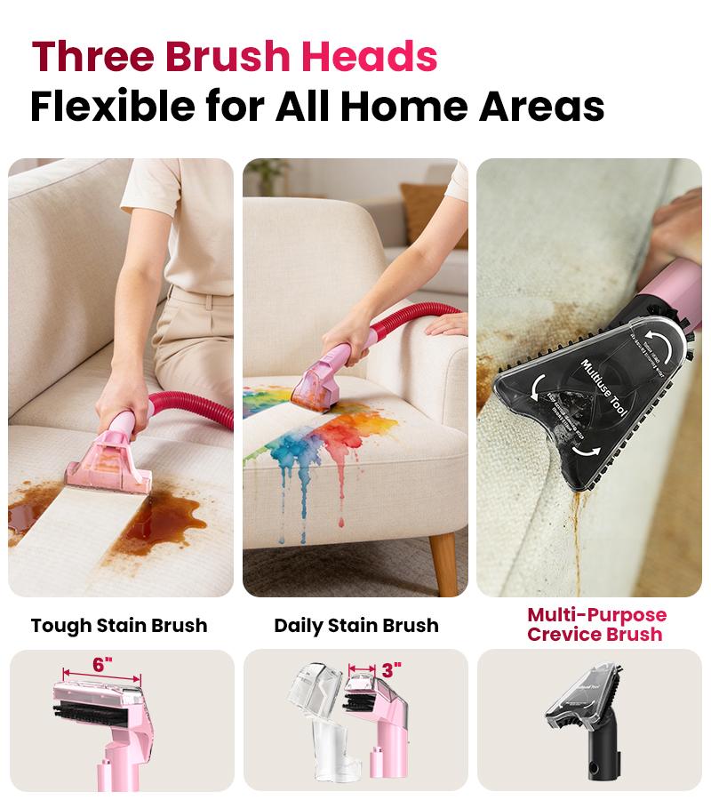 Upholstery Carpet Vacuum Cleaner, 18KPa Suction Spot Cleaning Machine for Pet Stains, Carpets, Sofa, Car Seats, Mattress, with 3 Multipurpose Cleaning Tools, 6'' Deep Cleaning Brush | Portable 3-in-1 Little Pink C9S pet lovers home essentials Summer Sale