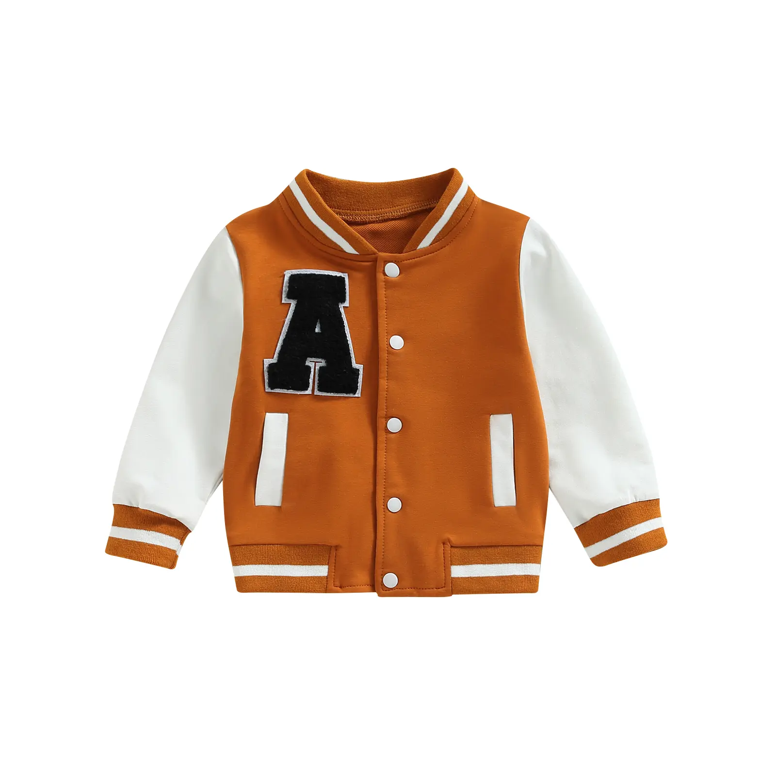 Unisex for Kids Baseball Varsity Bomber Jacket - Baby Clothing, Cotton Blend, Contrast Color, Long Sleeve, Button Front, Letter Pattern, Front Pockets, Fall Winter Outwear Coat, Toddler Size Unisex Jackets & Coats