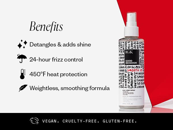 IGK GOOD BEHAVIOR 4-in-1 Prep Spray Travel | Leave In + Instantly Detangle + Heat Protectant | 24-Hour Frizz Control | Cruelty Free | 207ml | 2 oz