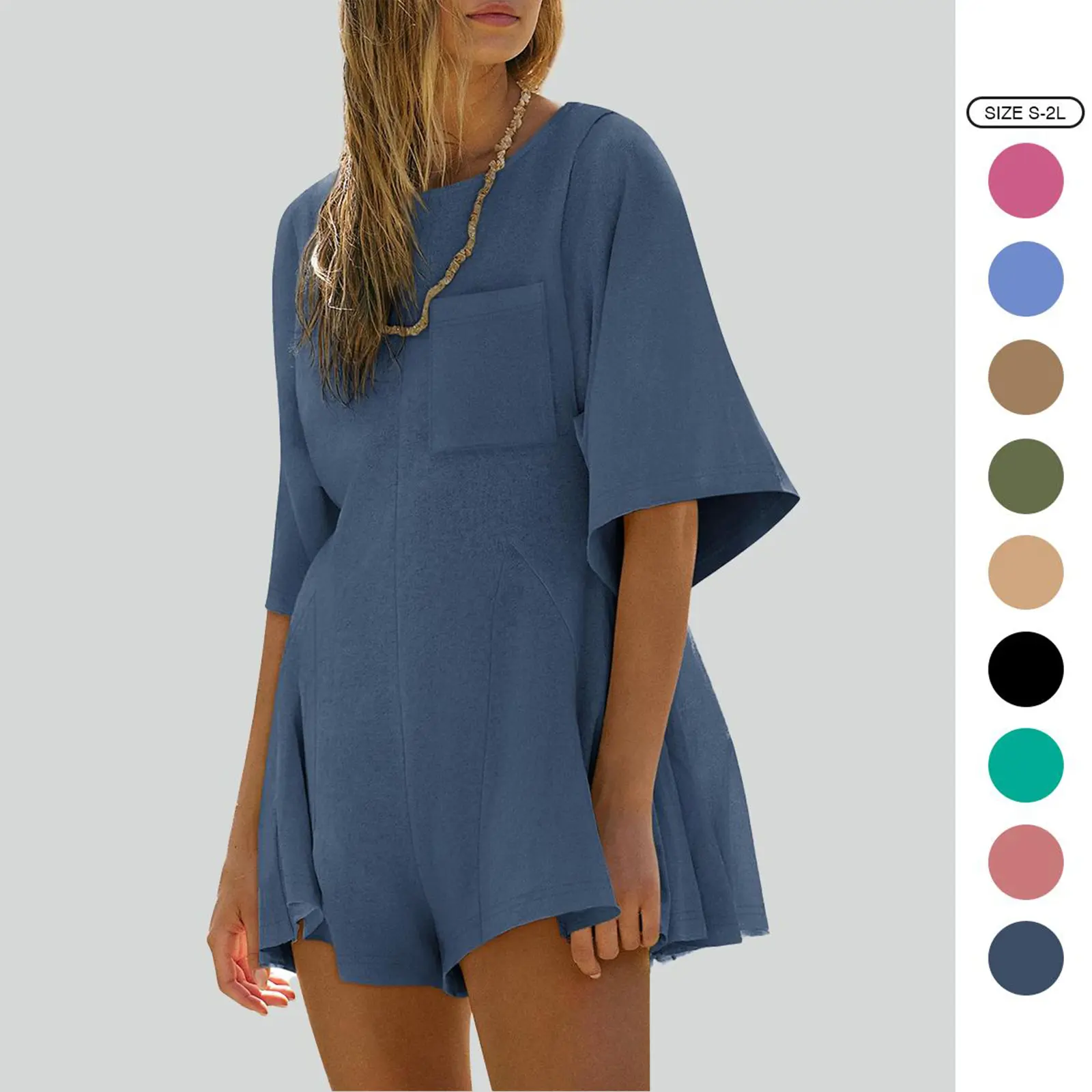 Imily Bela Rompers for Women Spring Outfits Summer Casual Short Sleeve Crew Neck Loose Jumpsuits with Pocket