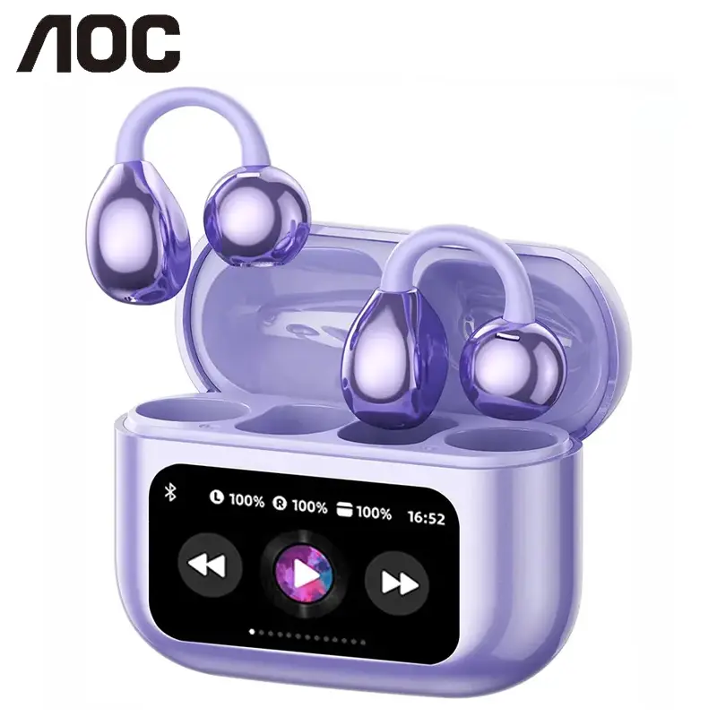 AOC ACD3521 Clip-On Ear Headphones with Audio-Visual Touch Screen, Wireless Audio Headphones for Music & Phone Calls, Sport Waterproof & Sweatproof, with 2025 Bluetooth 6.0 for Faster, Stable Connection & Low Power Use
